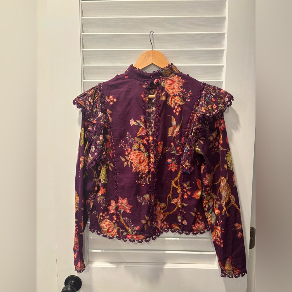 FARM RIO Cotton Boho Tropical Floral Embroidered Blouse Size Small - Picture 11 of 13